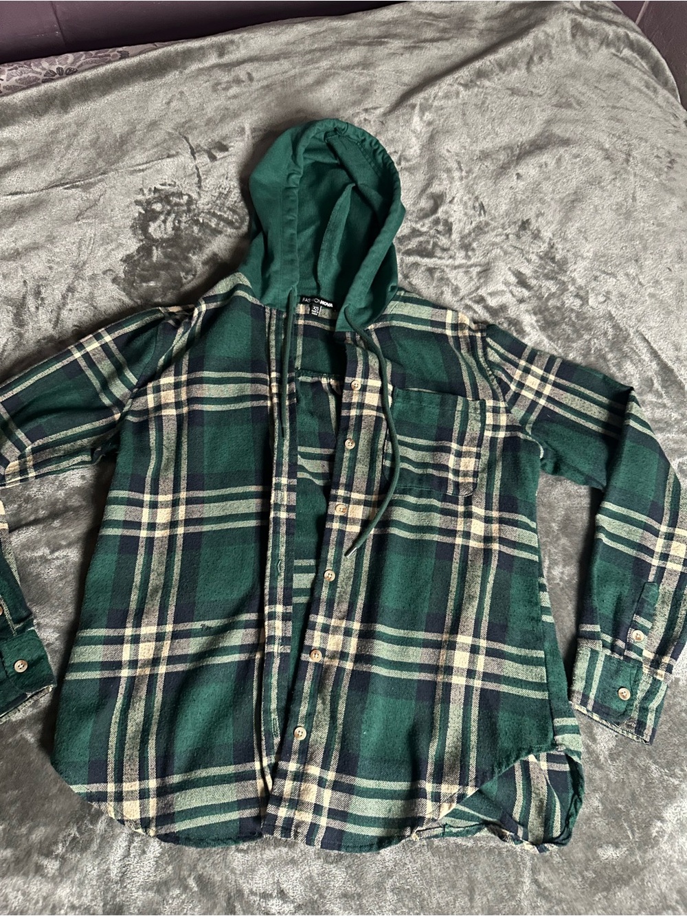 Fashion Nova Green Plaid Hooded Shacket